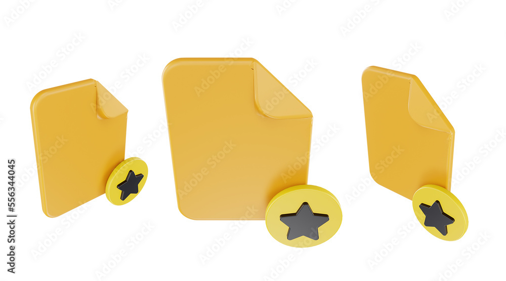 3d render file star icon with orange file paper and yellow star