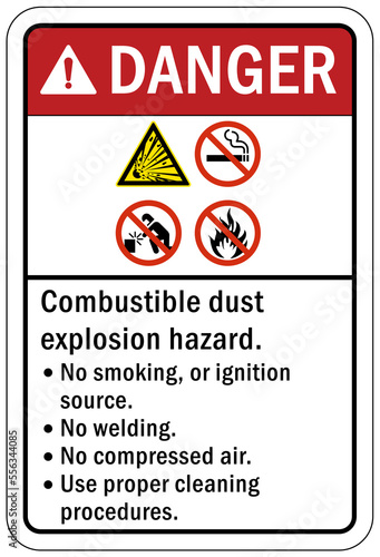 Combustible dust warning sign and labels combustible dust explosion hazard