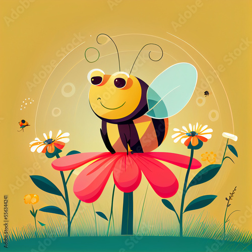 Bee and flower  cartoon