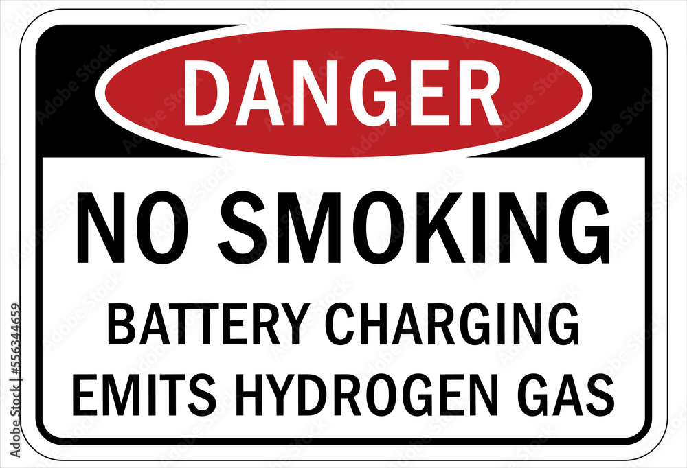 Fire hazard, flammable gas sign and labels no smoking battery charging emitt hydrogen gas