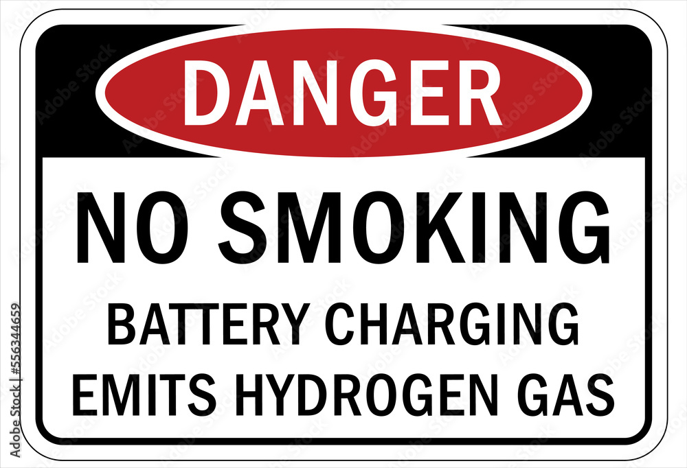 Fire hazard, flammable gas sign and labels no smoking battery charging emitt hydrogen gas Fire hazard, flammable gas sign and labels no smoking battery charging emitt hydrogen gas
