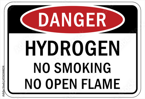 Fire hazard, flammable gas sign and labels hydrogen no smoking no open flame