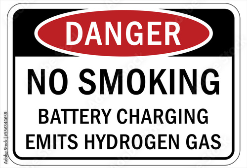 Fire hazard  flammable gas sign and labels no smoking battery charging emitt hydrogen gas
