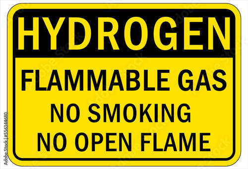 Fire hazard, flammable gas sign and labels no smoking no open flames hydrogen