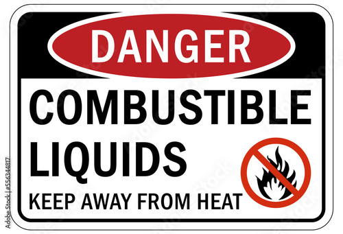Fire hazard, flammable liquid sign and label keep away from heat
