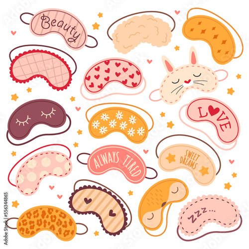 Sleeping mask flat icons set