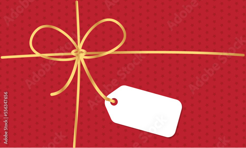 caja con regalo, etiqueta y moño dorado. Ilustración vector