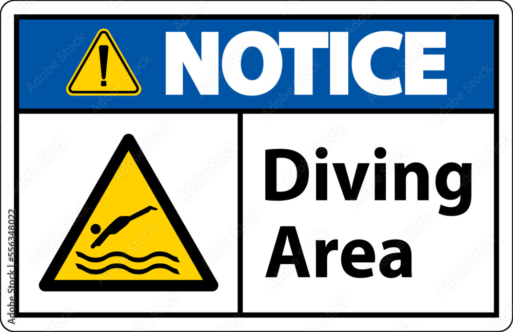 Notice Diving Area Hazard Sign On White Background Notice Diving Area Hazard Sign On White Background