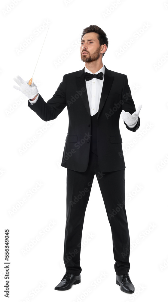 Professional conductor with baton on white background Professional conductor with baton on white background