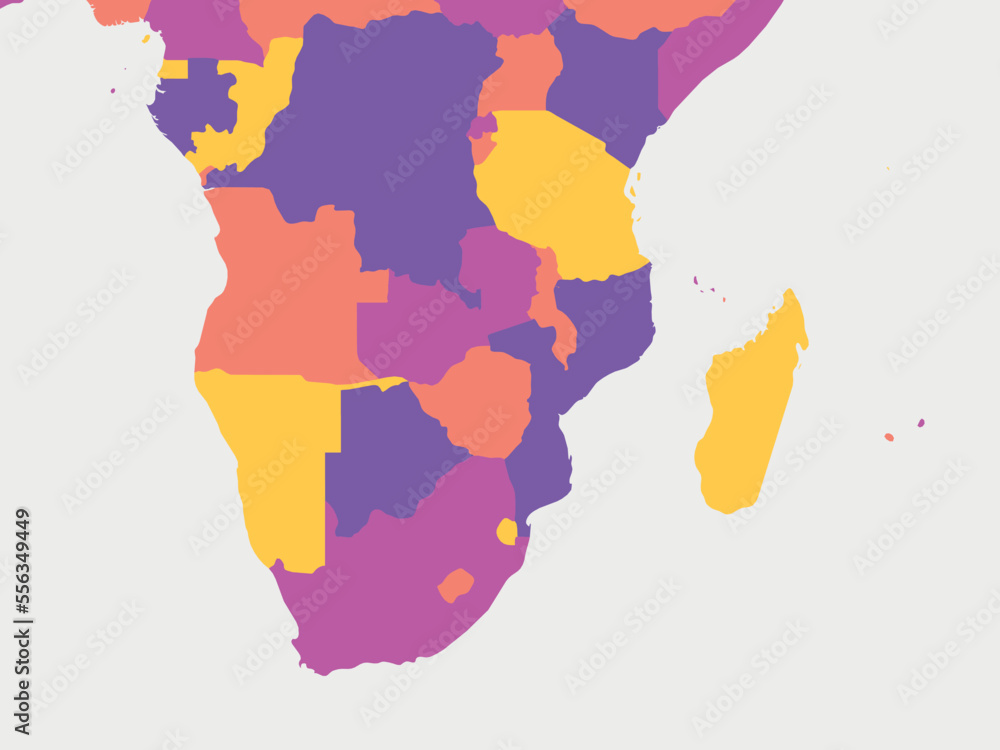 Southern Africa blank map. High detailed political map of southern african region