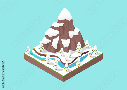 isometric of snowy mountain