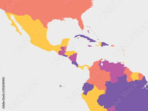 Central America blank map. High detailed political map Central American and Caribbean region