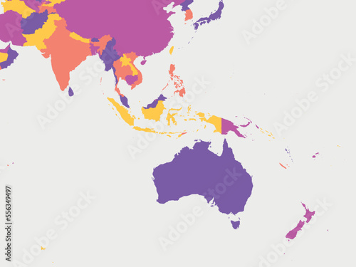 Australia and Southeast Asia blank map. High detailed political map of australian and southeastern Asia region