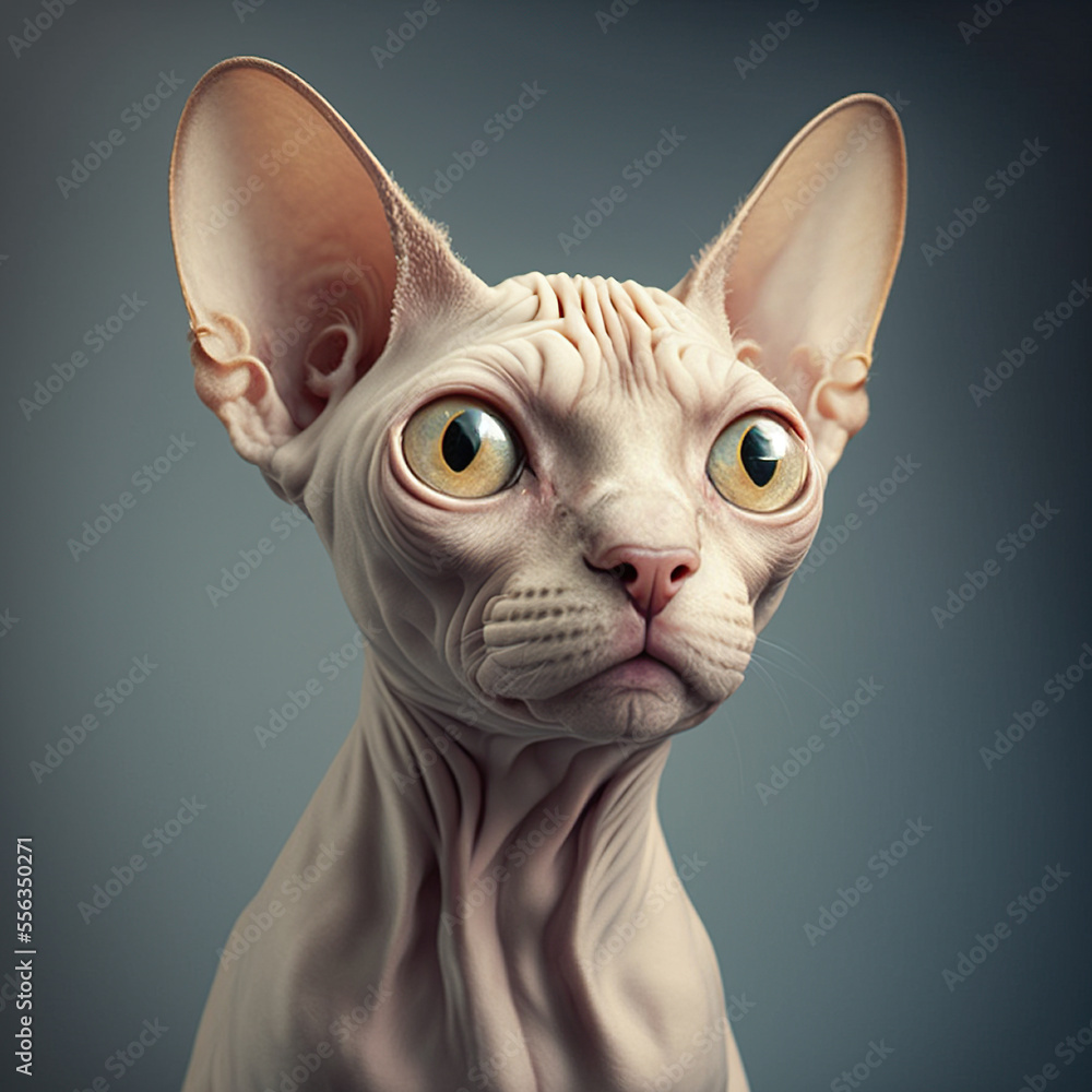 Cute sphynx cat with wide eyes - Generative AI Technology