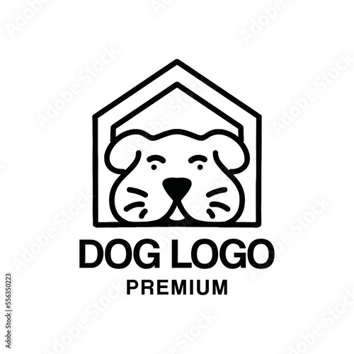 Premium Dog House Logo Classic Monoline Design Vector illustration Animal Pet badge symbol icon