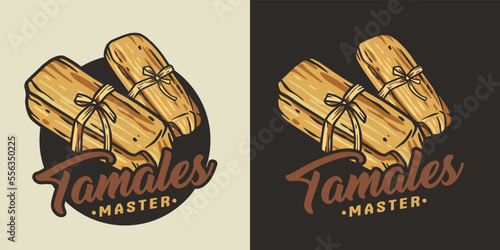 Latin tamale food vector with corn leaves for logo or emblem. Traditional tamales mexican fast food photo