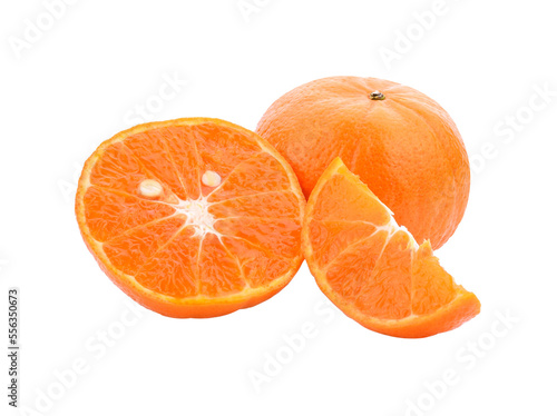 Fototapeta Naklejka Na Ścianę i Meble -  tangerine or mandarin fruit with leaves isolated transparent png