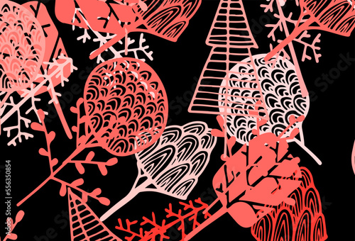Dark Red vector doodle pattern with trees, branches. © smaria2015
