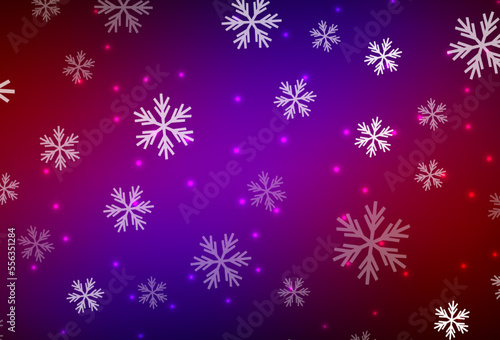 Dark Blue, Red vector background with beautiful snowflakes, stars.