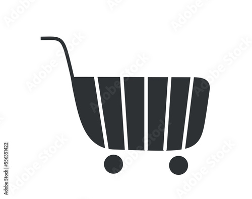 Black basket icon. Sticker for social networks and messengers. Marketing and advertising, special offer and loyalty program. Electronic payments and transactions. Cartoon flat vector illustration