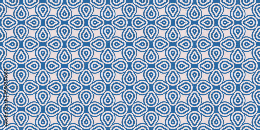 Mosaic of white shapes and blue background. Print and stylish illustration. Seamless vector pattern or wallpaper.