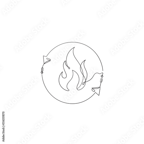 continuous line drawing fire with recycle arrow illustration vector