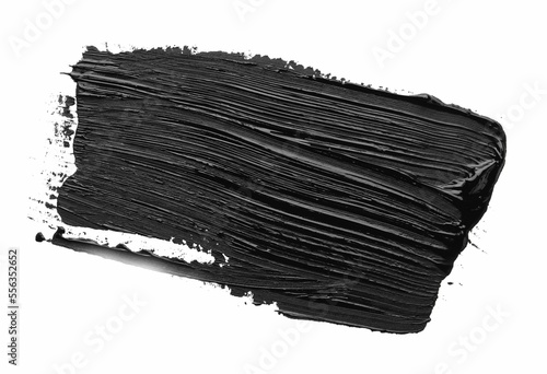 Billede på lærred Brushstrokes of black oil paint on white background, top view