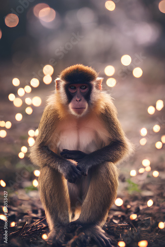 Cute monkeys in forest. Generative AI Art © Emerson