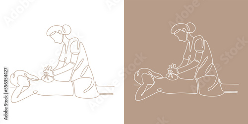 Hand Drawn Line Art Herbal Thai Massage