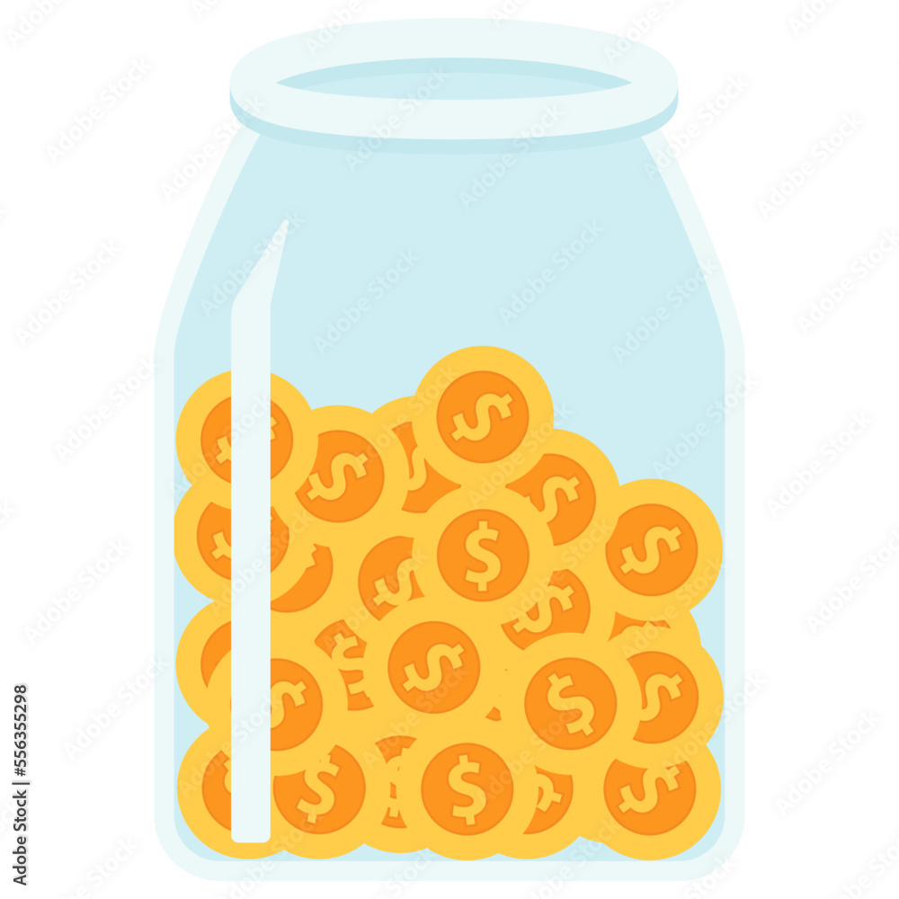 Full jar of dollar coins, in vector. Full jar of dollar coins, in vector.