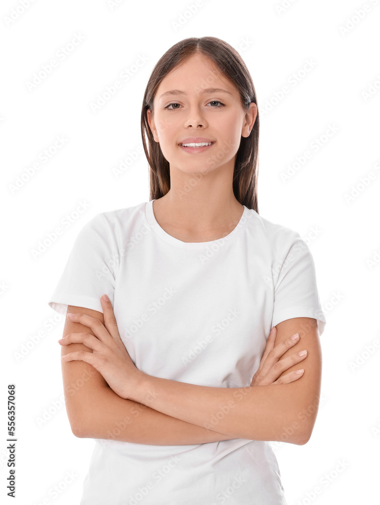 Portrait of beautiful teenage girl on white background Portrait of beautiful teenage girl on white background