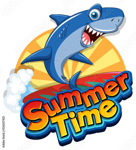 Cute shark surfing cartoon icon
