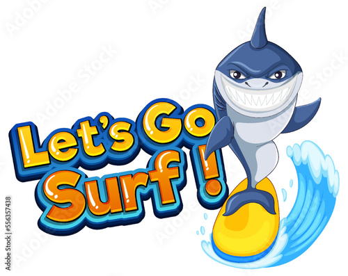 Cute shark cartoon character surfing icon