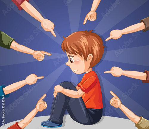 Sad girl surrounded by pointing fingers