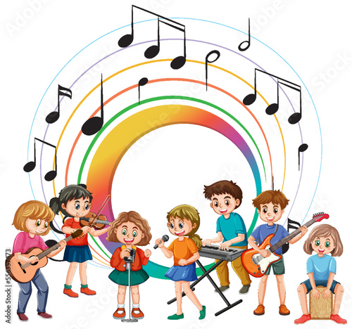 Happy kids playing musical instruments