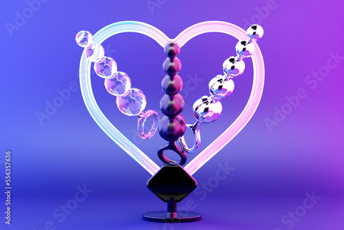 Adult toys, pink butt anal plug with heart sign for decoration and covering . 3D illustration