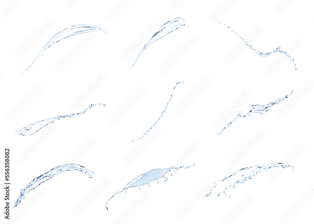 Set with splashes of pure water on white background