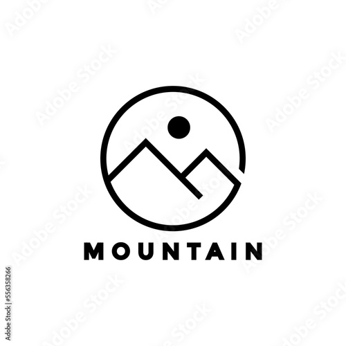 Mountain and sun logo vector line style, simple and minimalist mountain logo