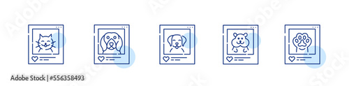 5 pet blogger icons. Cat, dog and hamster. Pixel perfect, editable stroke design