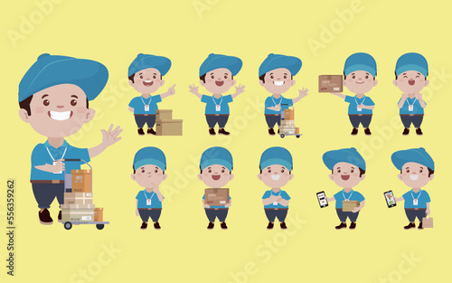 Delivery staff with different poses