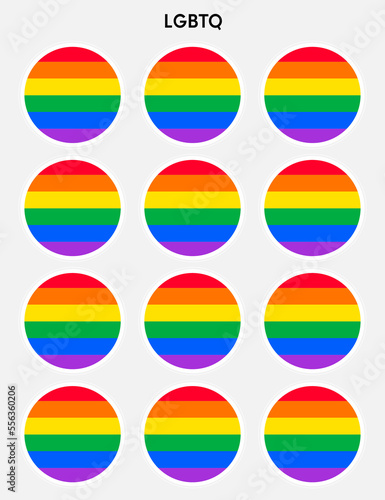 Set of pride flags in the shape of a circle. Circle shaped sticker icon and LEBT symbols.
