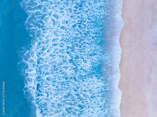 Top view of amazing beach sand and turquoise sea copy space available nature background, High angle view sea waves background