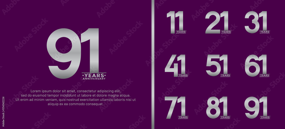 set of anniversary logo style silver color on purple background for special moment set of anniversary logo style silver color on purple background for special moment