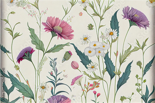 wild flowers floral pattern in a vintage print style ideal for backgrounds