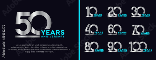 set of anniversary logo style silver and blue color on dark background for celebration