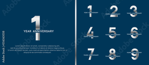 set of anniversary logo style silver and white color on blue background for celebration