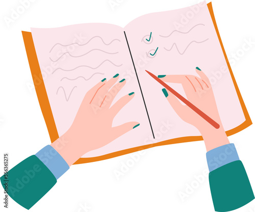 Hand writing on notebook flat icon Education