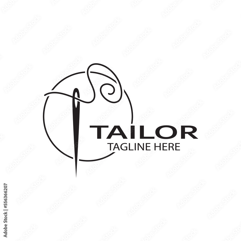 Naklejka premium tailor logo icon illustration template combination of buttons for clothes, thread and sewing machine, for clothing product design, convection companies, fashion in vector form