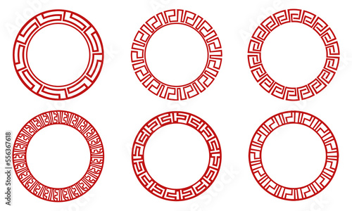 Chinese red circle frame set vector
