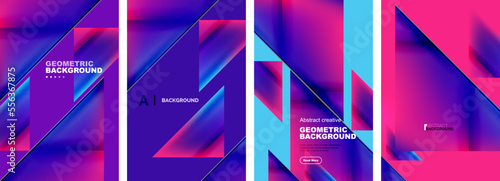 Set of abstract backgrounds - overlapping triangles with fluid gradients design. Collection of covers, templates, flyers, placards, brochures, banners